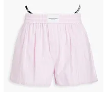 Embellished striped cotton-Oxford shorts - Pink
