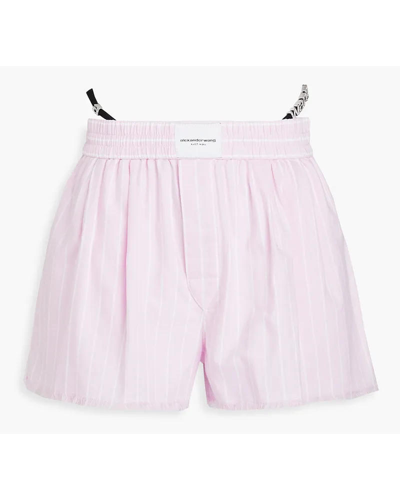 Alexander Wang Embellished striped cotton-Oxford shorts - Pink Pink