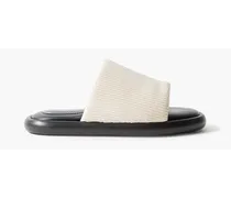 Pipe stretch-knit slides - White