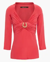 Roberto Cavalli Appliquéd gathered stretch-jersey top - Orange Orange