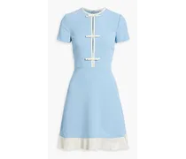 Bow-embellished two-tone crepe mini dress - Blue