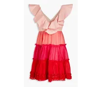 Tiered ruffled color-block mini dress - Pink