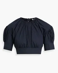 A.L.C. Becca cropped gathered cotton-poplin top - Blue Blue