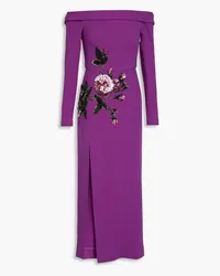 Oscar de la Renta Off-the-shoulder embellished wool-blend crepe midi dress - Purple Purple