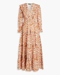 Maje Shirred paisley-print cotton maxi dress - Orange Orange