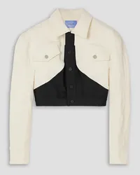 Thierry Mugler Cropped stretch jersey-paneled denim jacket - White White