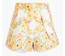 Pleated floral-print cotton shorts - Yellow
