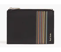Striped leather cardholder - Black