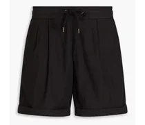 Pleated linen-blend shorts - Black