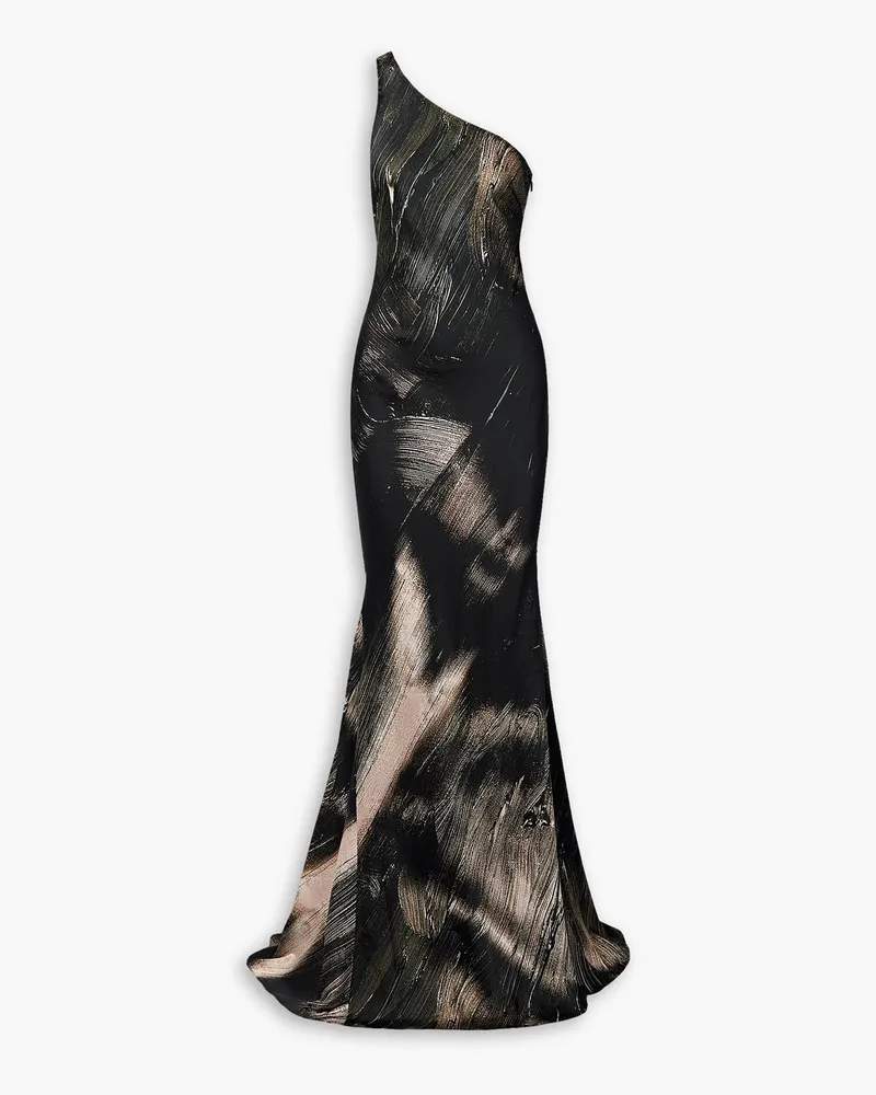 Louisa Ballou One-shoulder printed stretch-silk maxi dress - Black Black