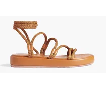 Leather-trimmed cord sandals - Brown
