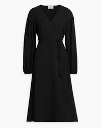 Ganni Gathered crepe midi wrap dress - Black Black