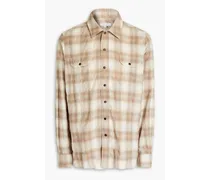 Checked cotton-blend shirt - Neutral