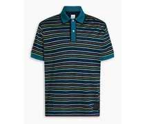 Striped cotton-jersey polo shirt - Blue
