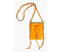 Bead-embellished leather phone pouch - Orange