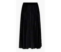 Lace-trimmed velvet midi skirt - Black