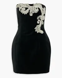 Balmain Strapless embellished cotton-velvet mini dress - Black Black