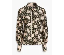 Embellished floral-print silk crepe de chine shirt - Gray
