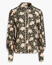 Zimmermann Embellished floral-print silk crepe de chine shirt - Gray Gray