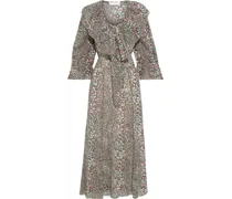 Ruffled printed cotton and silk-blend georgette midi dress - Multicolor