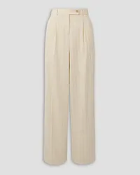 Zimmermann Pleated pinstriped herringbone wool and cotton-blend wide-leg pants - White White