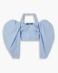 Jacquemus Taffetas cropped cold-shoulder cotton-blend top - Blue Blue