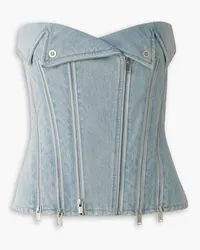 Dion Lee Strapless zip-embellished denim bustier top - Blue Blue