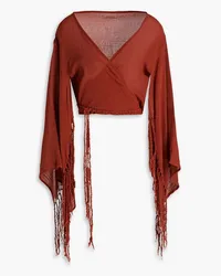 Caravana Saskun cropped fringed cotton-gauze wrap top - Red Red