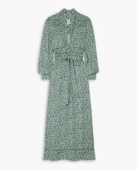 Loretta Caponi Krizia belted embroidered floral-print twill maxi dress - Green Green