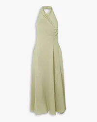 THREE GRACES Yara linen-blend halterneck midi wrap dress - Green Green