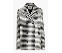 Double-breasted gingham twill coat - Black