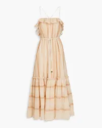 Zimmermann Ruffled striped cotton-blend maxi dress - Neutral Neutral