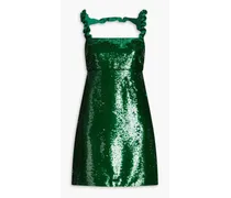Satin-trimmed sequined crepe mini dress - Green