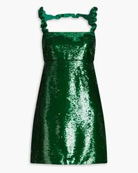 Ganni Satin-trimmed sequined crepe mini dress - Green Green