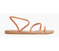 Aplie bead-embellished leather sandals - Orange