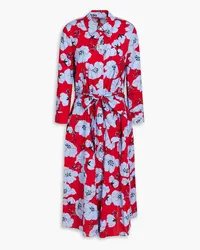 Carolina Herrera New York Belted floral-print cotton-blend midi shirt dress - Red Red