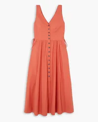 Saloni Luella bow-detailed cotton-blend poplin midi dress - Orange Orange