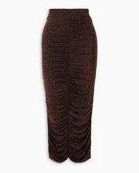 Alex Perry Haisley crystal-embellished ruched stretch-jersey midi skirt - Brown Brown