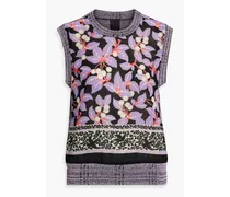 Floral-print crepe and jacquard-knit vest - Purple