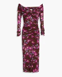 Diane von Furstenberg Clementine ruched floral-print stretch-mesh midi dress - Brown Brown