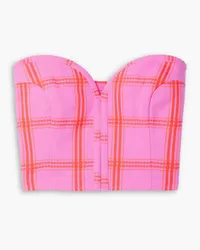 Mara Hoffman Rilynn cropped strapless embroidered checked cotton top - Pink Pink