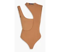 Cutout ribbed-knit bodysuit - Brown