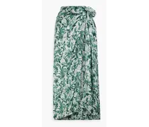 Floral-print cotton-voile pareo - Green