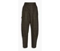 Pleated checked wool-felt tapered pants - Green