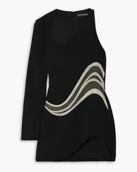 David Koma One-sleeve crystal-embellished mesh-trimmed cady mini dress - Black Black