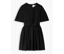 Gathered cotton-blend faille mini dress - Black