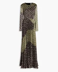 Mikael Aghal Pleated metallic floral-print jacquard maxi dress - Green Green