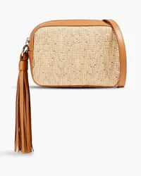 Serapian Leather-trimmed tasseled woven shoulder bag - Neutral Neutral