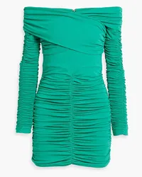 Rebecca Vallance Edie off-the-shoulder ruched jersey mini dress - Green Green