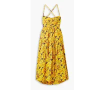 A.L.C. Arit tiered open-back printed cotton-poplin midi dress - Yellow Yellow